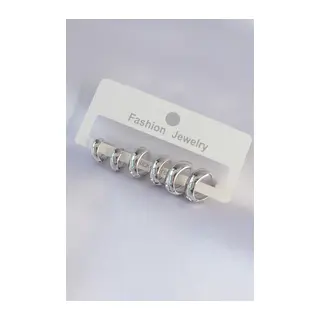 Pirinç Gümüş Renk Oval Bombeli Küpe Seti