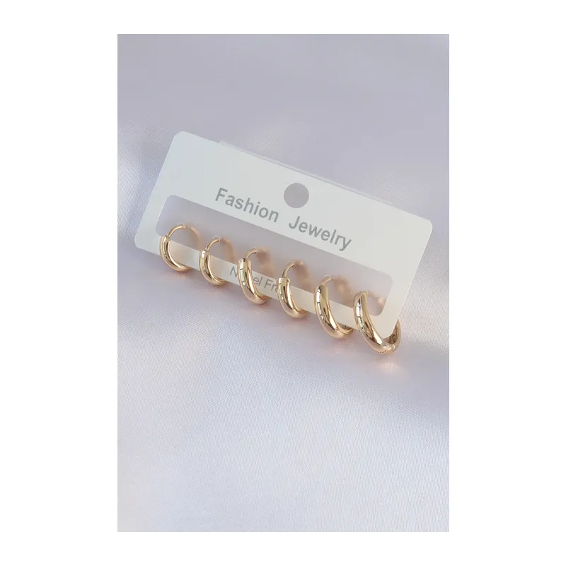 Pirinç Gold Renk Oval Küpe Seti