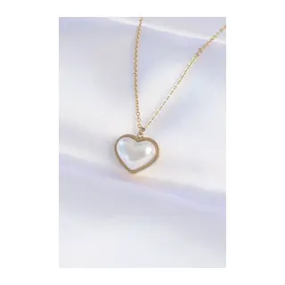316L Çelik Zincir Gold Renk Beyaz Taşlı Bubble Kalp Kolye