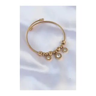 316L Çelik Gold Renk Zirkon Taşlı Model Charm Bileklik