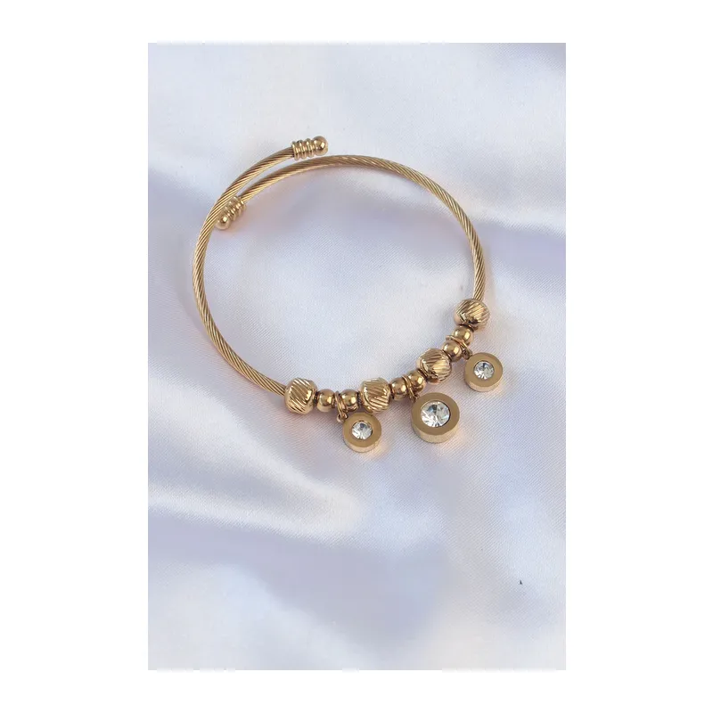 316L Çelik Gold Renk Zirkon Taşlı Model Charm Bileklik