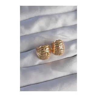 Pirinç Gold Renk Tırtıklı Minimal Bombeli Tasarım Küpe