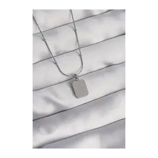 316L Çelik Gümüş Renk Kare Charm Model Kolye