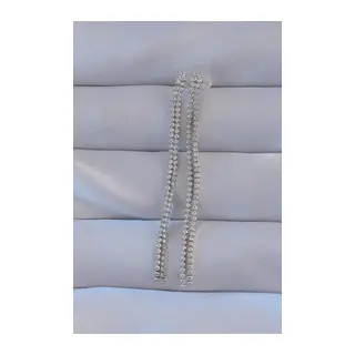 Pirinç Gümüş Renk Zirkon Taşlı Su Yolu Model Küpe