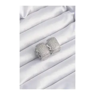 Pirinç Gümüş Renk Zirkon Taşlı Minimal Halka Küpe