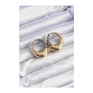Pirinç Gold Gümüş Renkli Oval Bombeli Küpe