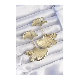 Pirinç Gold Renk Tırtıklı Yaprak Model Sallantılı Küpe
