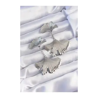 Pirinç Gümüş Renk Tırtıklı Yaprak Model Sallantılı Küpe