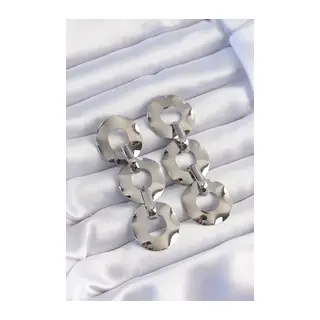 Pirinç Gümüş Renk Oval Ayna Model Sallantılı Küpe