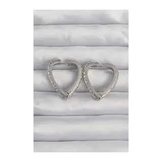 Pirinç Gümüş Renk Zirkon Taşlı Motifli Kalp Küpe