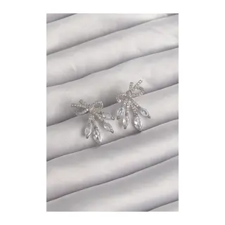 Pirinç Gümüş Renk Zirkon Taşlı Fiyonk Küpe
