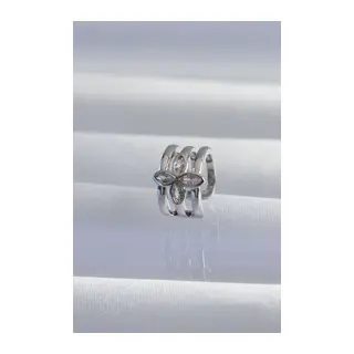 Pirinç Gümüş Renk Yonca Earcuff Küpe