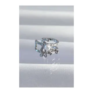Pirinç Gümüş Renk İncili Ahtapot Earcuff Küpe