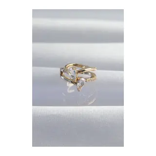 Pirinç Gold Renk Zirkon Taşlı Damla Earcuff Küpe