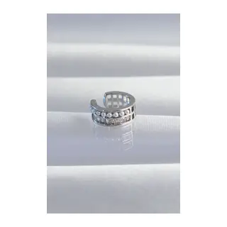 Pirinç Gümüş Renk İncili Baget Taşlı Earcuff Küpe