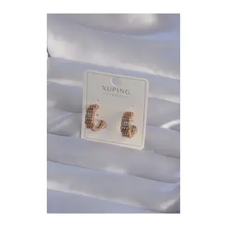 XUPİNG Rose Renk Zirkon Taşlı İşlemeli Halka Küpe