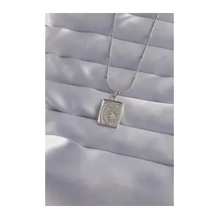 316L Çelik Zincir Gümüş Renk Zirkon Taşlı Ay Yıldız Figürlü Tarot Kolye