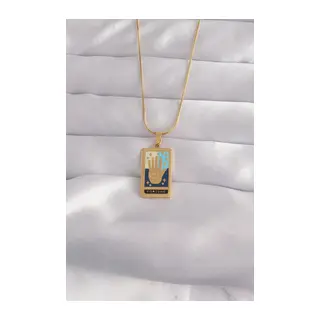 316L Çelik Gold Renk Karışık Mineli El Figür Tarot Kolye
