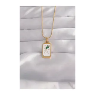 316L Çelik Gold Renk Beyaz Mineli Tarot Kolye