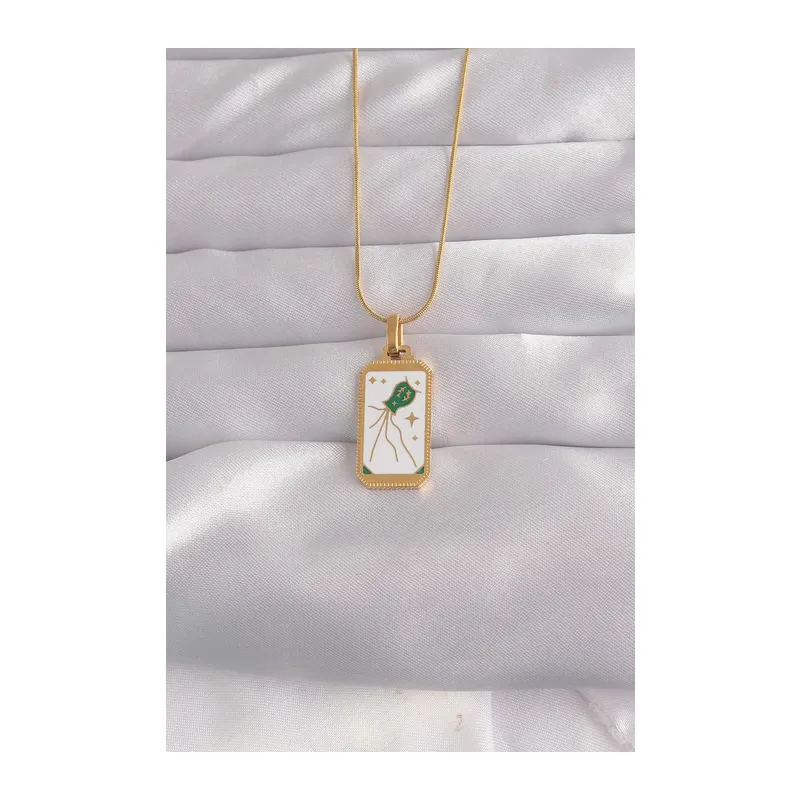 316L Çelik Gold Renk Beyaz Mineli Tarot Kolye