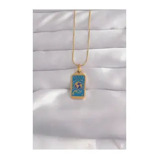 316L Çelik Gold Renk Mavi Mineli El Figür Tarot Kolye
