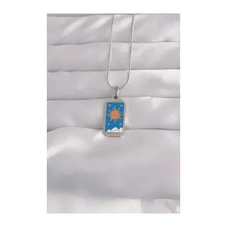 316L Çelik Gümüş Renk Mavi Mineli Güneş Model Tarot Kolye