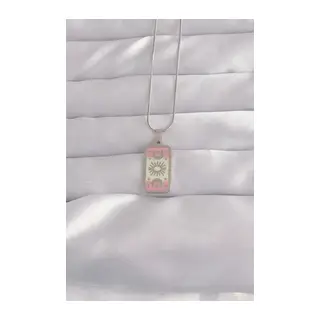 316L Çelik Gümüş Renk Pembe Mineli Ay Figür Tarot Kolye