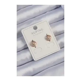 Xuping Rose Renk Zirkon Taşlı Yansımalı Oval Küpe
