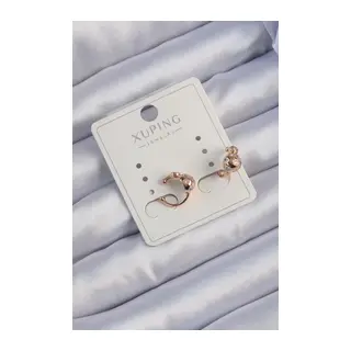 Xuping Rose Renk Zirkon Taşlı Bombeli Topçuk Earcuff Küpe