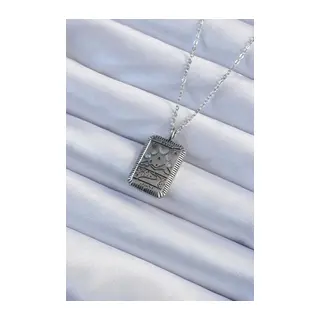 316L Çelik Zincir Eskitme Gümüş Renk Ay Figürlü Tarot Kolye