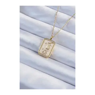 316L Çelik Zincir Gold Renk Zirkon Taşlı Çerçeveli Tarot Kolye