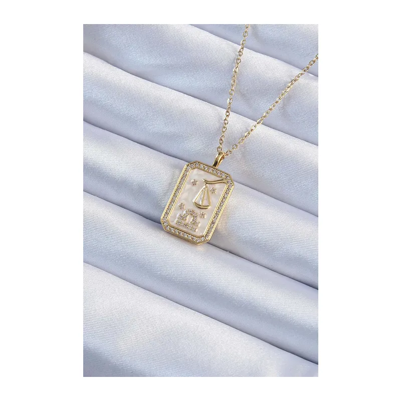 316L Çelik Zincir Gold Renk Zirkon Taşlı Çerçeveli Tarot Kolye