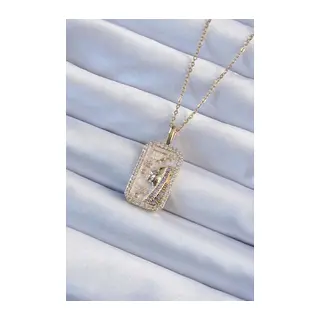 316L Çelik Zincir Gold Renk Zirkon Taşlı Yüz Figürlü Tarot Kolye