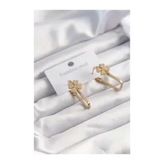316L Çelik Gold Renk Geometrik Yonca Model Küpe