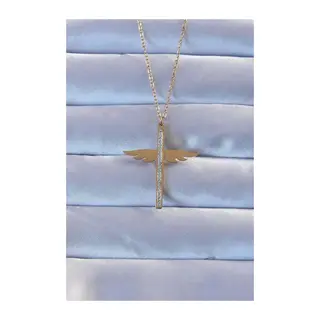 316L Çelik Gold Renk Zirkon Taşlı Mikail Kolye