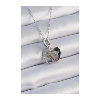 316L Çelik Gümüş Renk Zirkon Taşlı Sonsuzluk Kalp Figür Charm Model Kadın Kolye