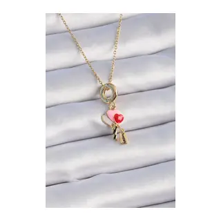 316L Çelik Gold Renk Renkli Kalp Figür Charm Model Kadın Kolye