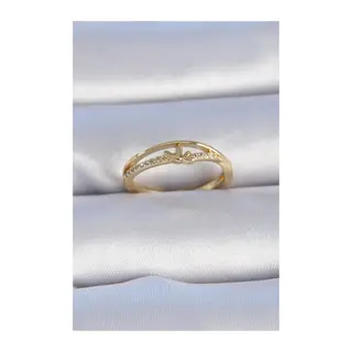 Pirinç Gold Renk Zirkon Taşlı Kalp Model Kadın Yüzük