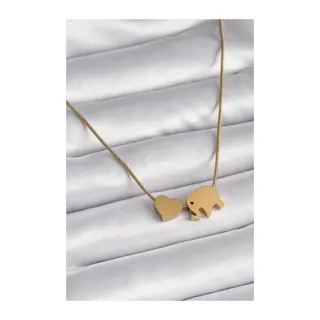 316L Çelik Gold Renk Fil Kalp Figürlü Kadın Kolye