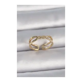 Pirinç Gold Renk Ayarlanabilir Zirkon Taşlı Sarmal Model Kadın Yüzük