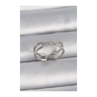 Pirinç Gümüş Renk Ayarlanabilir Zirkon Taşlı Sarmal Model Kadın Yüzük