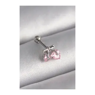 316L Çelik Gümüş Renk Pembe Zirkon Taşlı Kalp Tragus Piercing