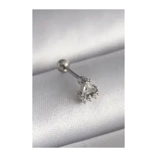 316L Çelik Gümüş Renk Üçgen Zirkon Taşlı Tragus Piercing