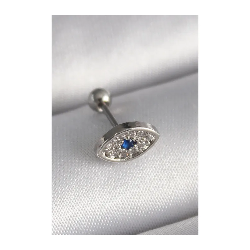 316L Çelik Gümüş Renk Zirkon Taşlı Göz Tragus Piercing