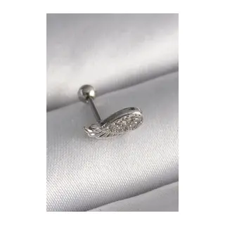 316L Çelik Gümüş Renk Zirkon Taşlı Kanat Tragus Piercing