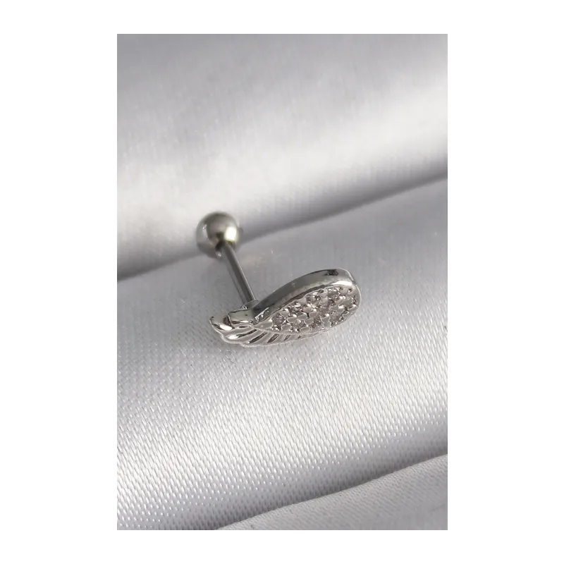 316L Çelik Gümüş Renk Zirkon Taşlı Kanat Tragus Piercing
