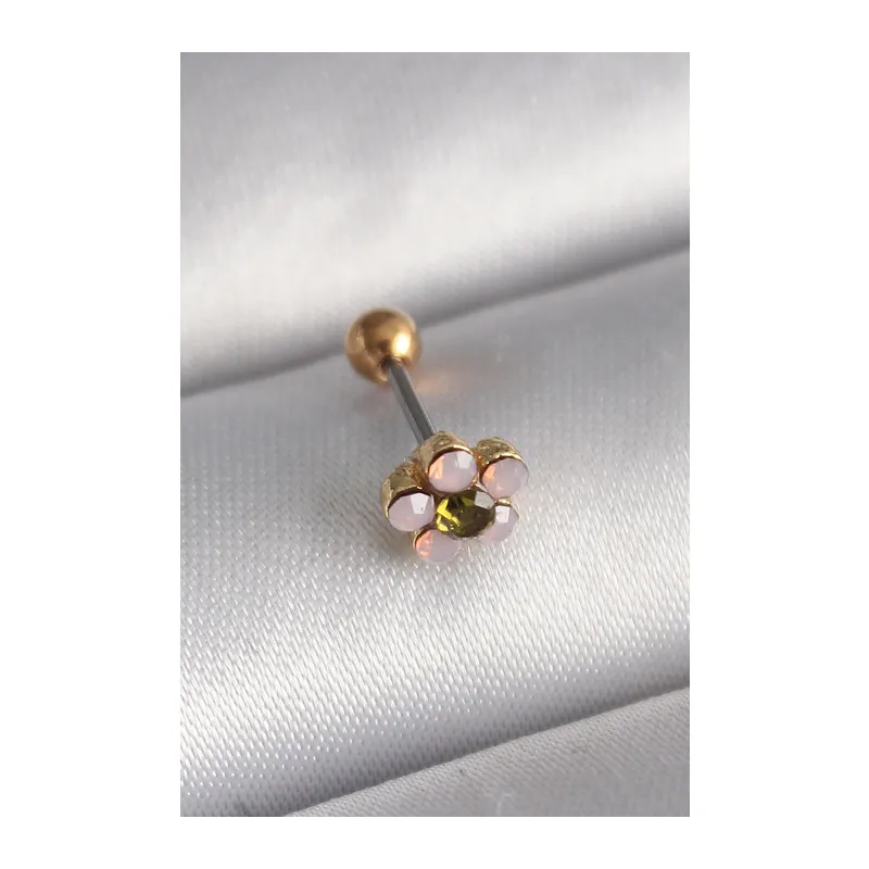 316L Çelik Gold Renk Zirkon Taşlı Çiçek Tragus Piercing