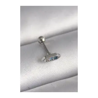 316L Çelik Gümüş Renk Mavi Zirkon Taşlı Tragus Piercing