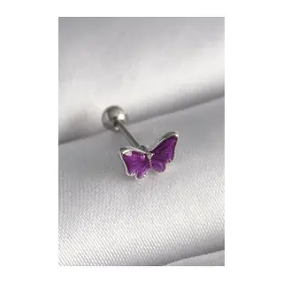 316L Çelik Gümüş Renk Mor Kelebek Model Tragus Piercing