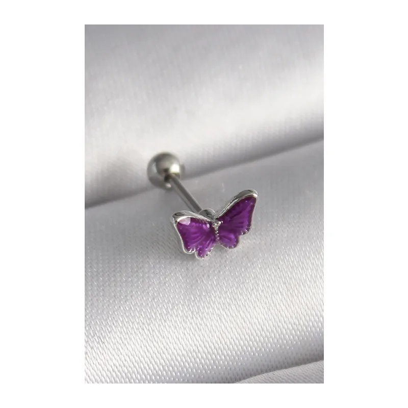 316L Çelik Gümüş Renk Mor Kelebek Model Tragus Piercing